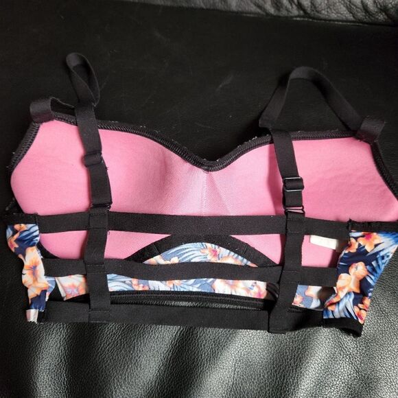 PINK Tropical floral Caged Bralette size SMALL - Picture 3 of 8
